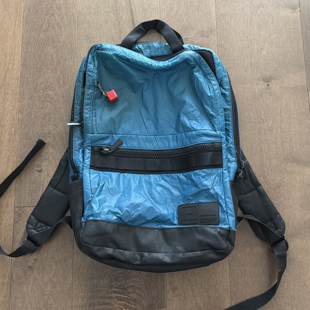 Hedgren Blue Nylon Backpack 3 Zip Compartments Multi Pocket Travel Daypack